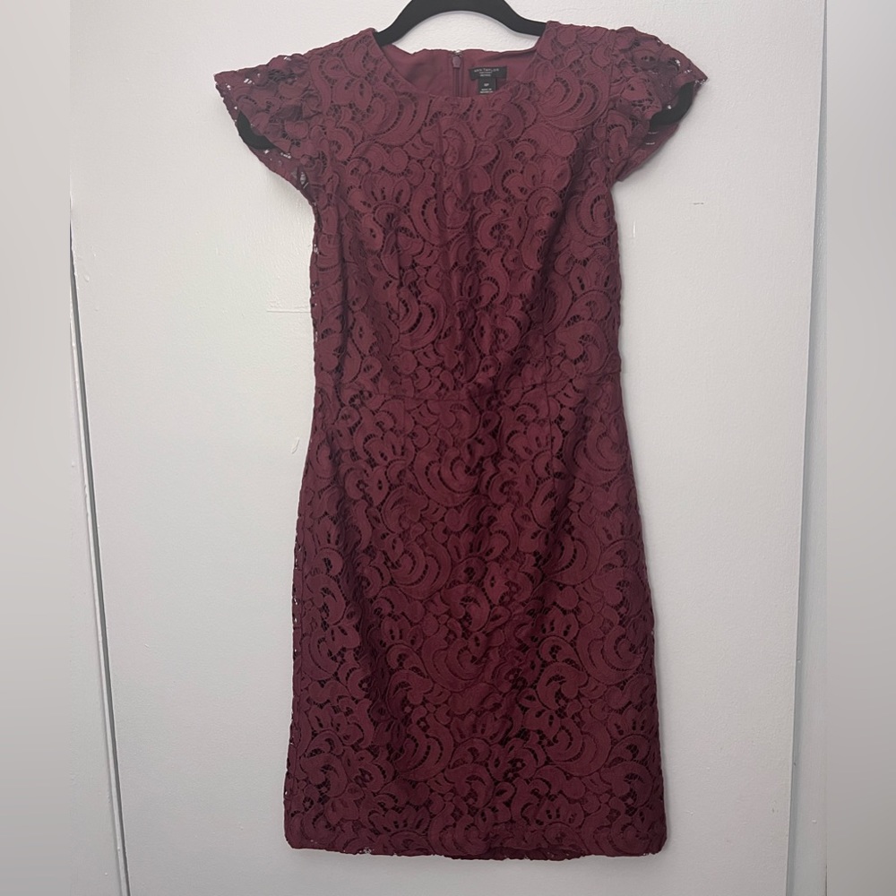 Ann Taylor Burgundy Fleur-De-Lis Design Midi Dress